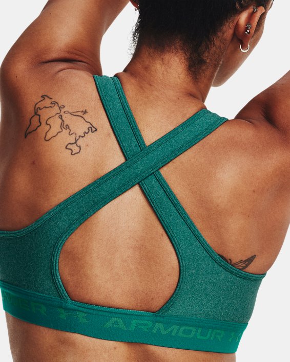 Women's Armour® Mid Crossback Heather Sports Bra in Green image number 8